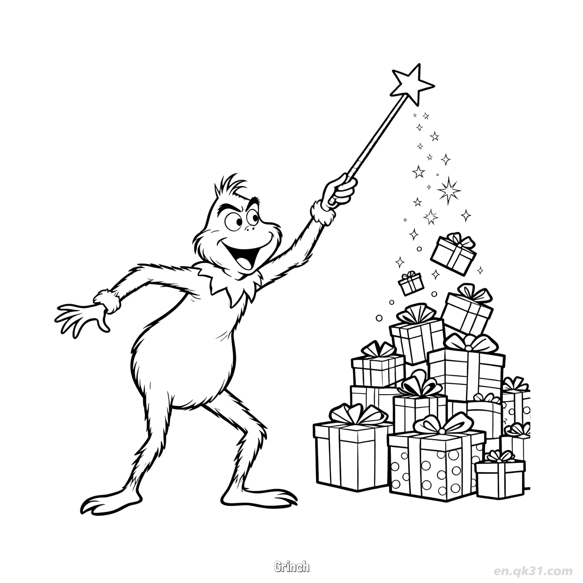 Grinch Magic Gift Christmas Coloring Page – Free Printable Coloring Page for Kids and Adults