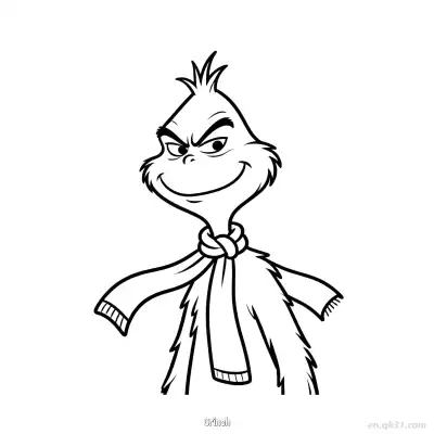 Free printable Grinch Smiling with Scarf Christmas Coloring Page coloring page