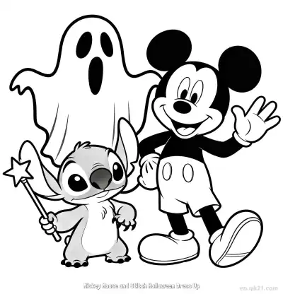 Free printable Mickey Mouse and Stitch Halloween Dress Up  Coloring Page - Free Printable Halloween PDFS Coloring Sheets coloring page