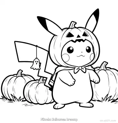 Free printable Pikachu Halloween Dressup 1 Coloring Page - Free Printable Halloween PDFS Coloring Sheets coloring page