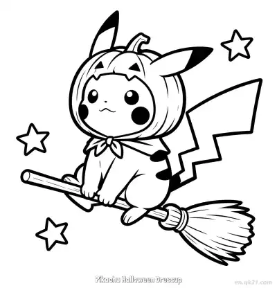 Free printable Pikachu Halloween Dressup 4 Coloring Page - Free Printable Halloween PDFS Coloring Sheets coloring page