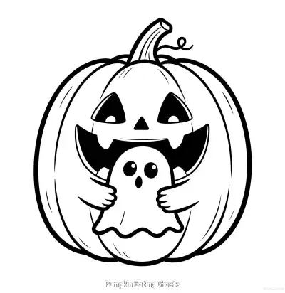 Free printable Pumpkin Eating Ghosts  Coloring Page - Free Printable Halloween PDFS Coloring Sheets coloring page