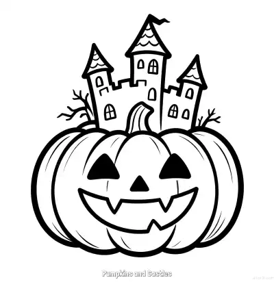 Free printable Pumpkins and Castles  Coloring Page - Free Printable Halloween PDFS Coloring Sheets coloring page