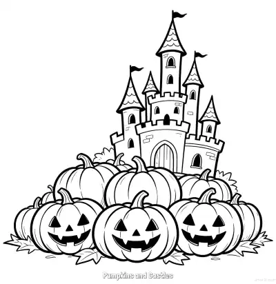 Free printable Pumpkins and Castles 1 Coloring Page - Free Printable Halloween PDFS Coloring Sheets coloring page