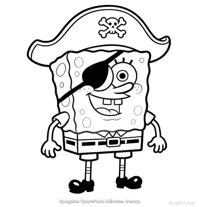 Free printable SpongeBob in Pirate Costume Halloween Coloring Page coloring page