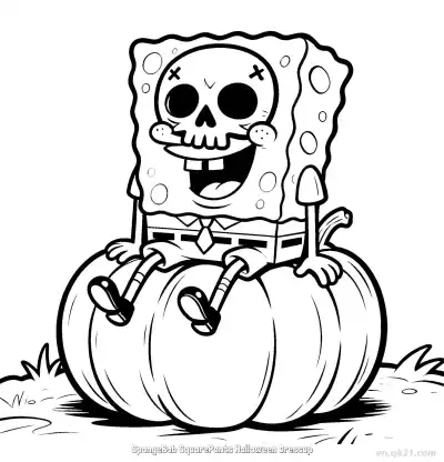 Free printable SpongeBob in Skeleton Costume Halloween Coloring Page coloring page
