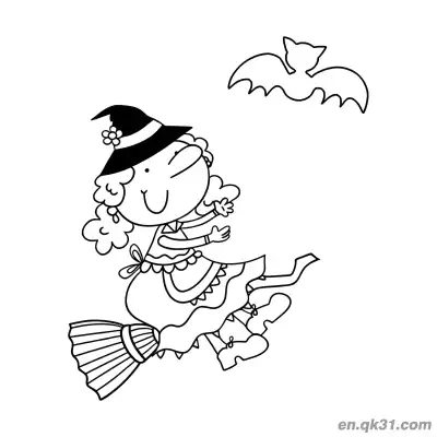 Free printable Cartoon Flying Witch Coloring Page coloring page
