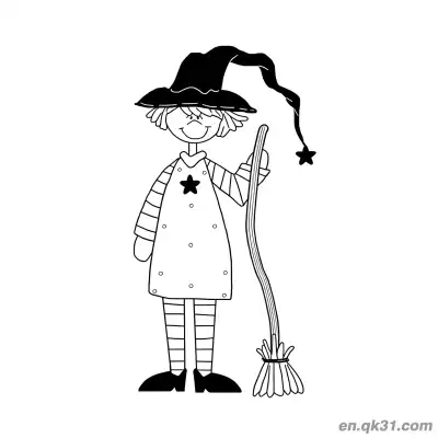 Free printable Cartoon Witch with Broom Coloring Page coloring page