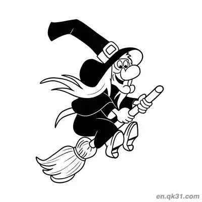 Free printable Classic Cartoon Flying Witch Coloring Page coloring page