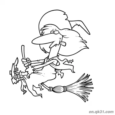 Free printable Classic Witch Flying on Broom Coloring Page coloring page
