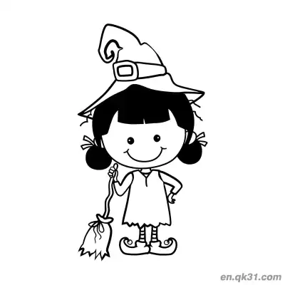 Free printable Cute Cartoon Girl Witch Coloring Page coloring page