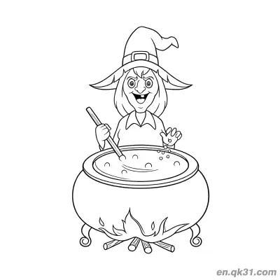 Free printable Cute Cartoon Witch Girl Coloring Page coloring page