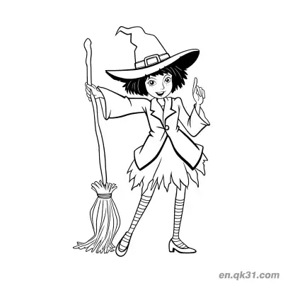 Free printable Cute Young Witch Pointing Coloring Page coloring page