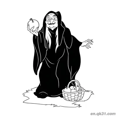 Free printable Evil Witch Holding Red Apple Coloring Page coloring page