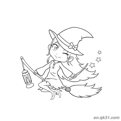 Free printable Flying Magic Witch Coloring Page coloring page