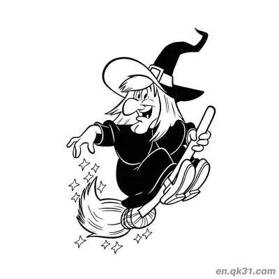 Free printable Goofy Flying Witch on Broom Coloring Page coloring page