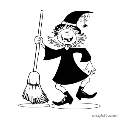 Free printable Happy Broom Witch Coloring Page coloring page