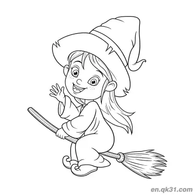 Free printable Happy Flying Witch Coloring Page coloring page