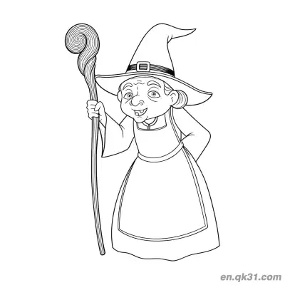 Free printable Kind Old Witch Wizard Coloring Page coloring page
