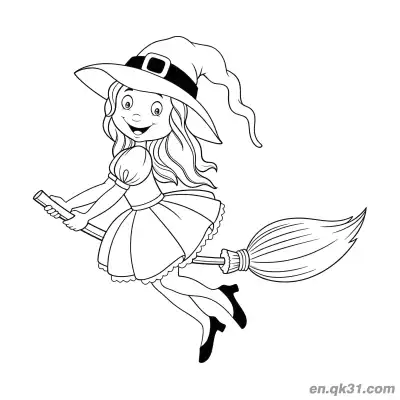 Free printable Mystical Night Witch Coloring Page coloring page