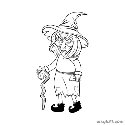 Free printable Old Witch with Magic Staff Coloring Page coloring page