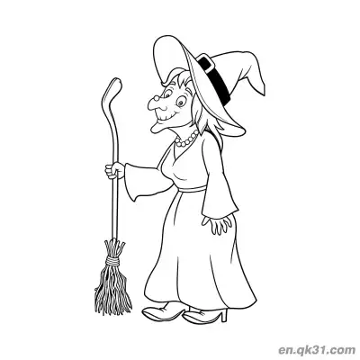 Free printable Standing Witch Holding Broom Coloring Page coloring page