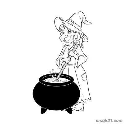 Free printable Witch Brewing Magic Potion Coloring Page coloring page