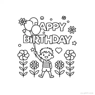 Free printable Boy Happy Birthday 2 Coloring Page - Free PDF Printable Birthday Coloring Sheets coloring page