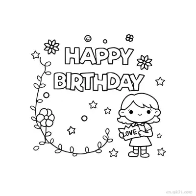 Free printable Girl Happy Birthday 9 Coloring Page - Free PDF Printable Birthday Coloring Sheets coloring page