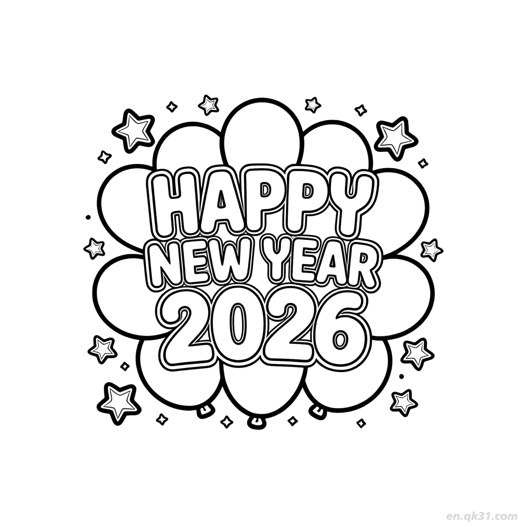 Balloon Wish New Year 2026 Coloring – Free Printable Coloring Page for Kids and Adults