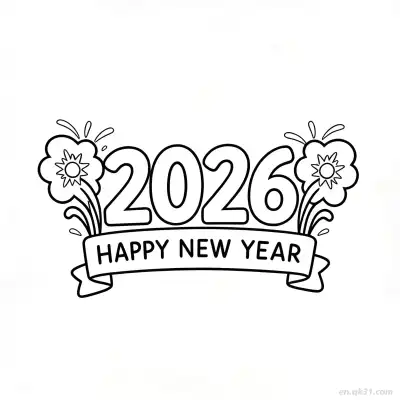 Free printable Floral Banner New Year 2026 Coloring coloring page
