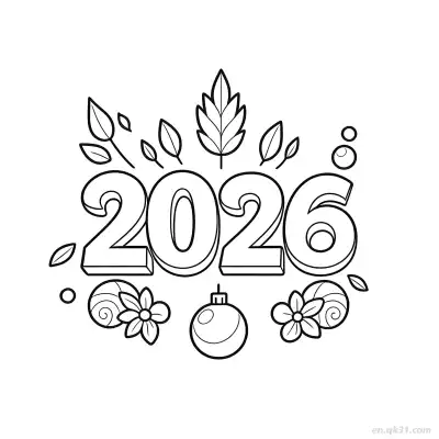 Free printable Leaves and Ornament New Year 2026 Coloring coloring page