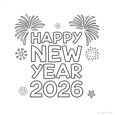 Free printable Fireworks Snowflakes Happy New Year 2026 Coloring coloring page