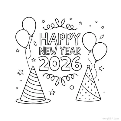 Free printable Party Hat Design 1 Happy New Year 2026 Coloring coloring page