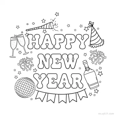 Free printable Party Doodle Square Happy New Year Coloring coloring page
