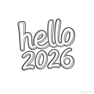 Free printable Hello 2026 Simple Design Coloring coloring page