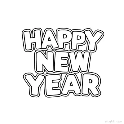 Free printable Simple Bubble Text Happy New Year Coloring coloring page