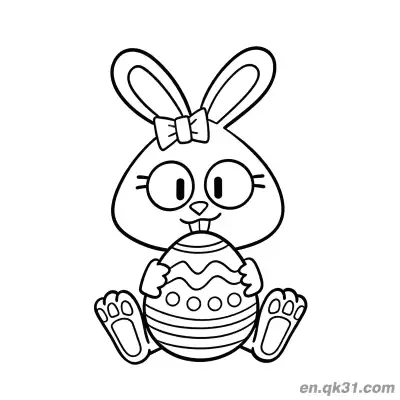 Free printable Big Eye Bunny Holding Wavy Dot Easter Egg Coloring Page coloring page