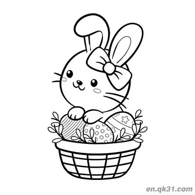 Free printable Bow Bunny Sitting in Easter Egg Basket Coloring Page coloring page