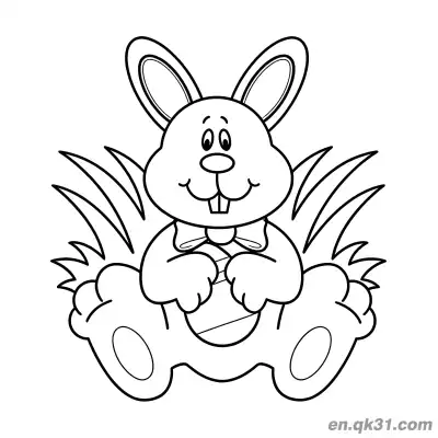 Free printable Bow Tie Bunny Holding Easter Egg in Grass Coloring Page coloring page
