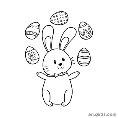 Free printable Bow Tie Bunny Juggling Easter Eggs Coloring Page coloring page