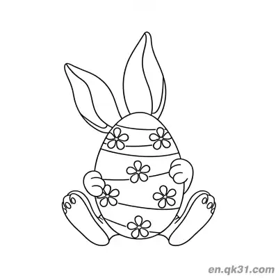 Free printable Bunny Body Easter Egg with Floral Stripes Coloring Page coloring page
