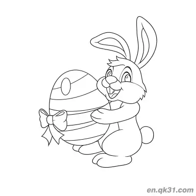Free printable Bunny Holding Bow Striped Easter Egg Coloring Page coloring page