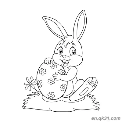 Free printable Bunny Holding Floral Easter Egg on Grass Coloring Page coloring page