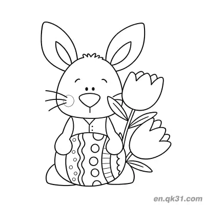 Free printable Bunny Holding Patterned Easter Egg with Tulips Coloring Page coloring page