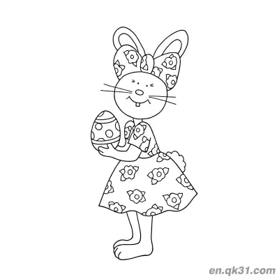 Free printable Bunny in Floral Dress Holding Polka Dot Easter Egg Coloring Page coloring page