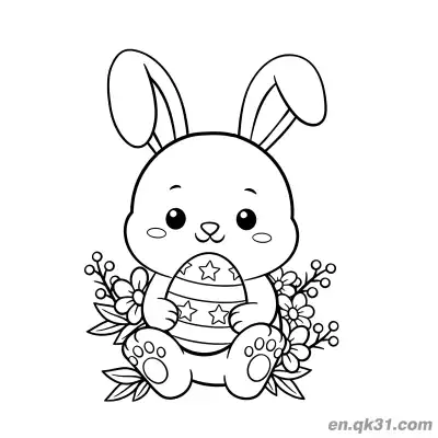 Free printable Bunny in Flowers Holding Star Easter Egg Coloring Page coloring page