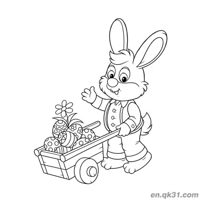 Free printable Bunny Pushing Easter Egg Cart Coloring Page coloring page