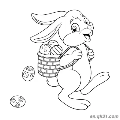 Free printable Bunny with Backpack Egg Basket Spilling Eggs Coloring Page coloring page