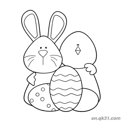 Free printable Bunny with Chick and Wavy Easter Egg Coloring Page coloring page